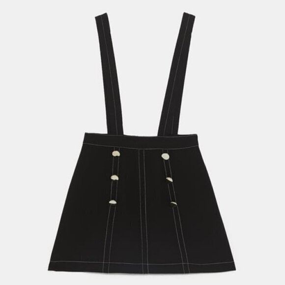 ZARA Black Skirt with Straps XS Pinafore Schoolgirl - Picture 7 of 11